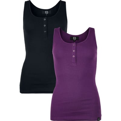 R.E.D. Rock-Engineered Design Zwarte/paarse basic T-shirts met V-hals - Dames - S