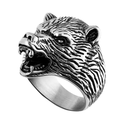 Lucardi Heren Stalen ring beer - Ring - Staal - Zilver - 19 / 60 mm