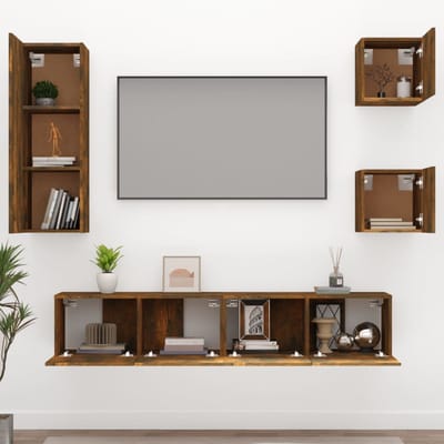 vidaXL - 5-delige - Tv-meubelset - bewerkt - hout - gerookt - eikenkleurig