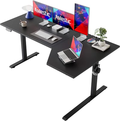 Elektrisch L-bureau - Hoogteverstelbaar bureau Zit-sta bureau - Ergonomisch werken - Botsingsbeveiliging - 160 x 90 cm - Zwart