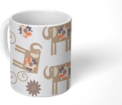 Mok - Koffiemok - Bloemen - Olifant - Patroon - Mokken - 350 ML - Beker - Koffiemokken - Theemok