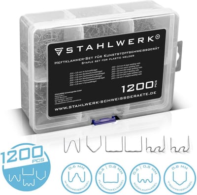 STAHLWERK nietenset voor kunststof lasapparaten 1.200 nietjes | lasnagels | lasnieten voor hete nietmachines voor het repareren van bumpers en kunststof onderdelen