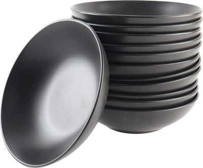 OTIX Diepe Borden - Pastaborden - Spaghettiborden - Soepborden - Set van 12 - Mat zwart - Diameter 20.5cm - Aardewerk - IVY - Servies