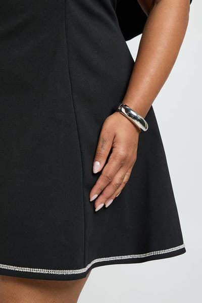 boohoo Dames Plus gestructureerde Diamante Bardot skaterjurk | Black | Maat: 16
