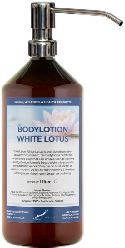 Bodylotion White Lotus 1 Liter met luxe RVS zilverkleurige pomp - stijlvolle en duurzame uitstraling