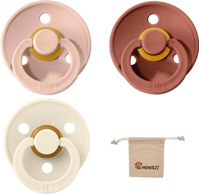 Bibs fopspeen - maat 3 18+ maanden - 3 stuks – Woodchuck - Blush - Ivory + Monkiezz speenzakje