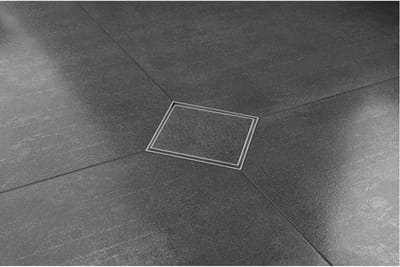 Easy Drain Aqua Quattro Tegel vloerput met ABS afwerkdeel/RVS betegelbaar rooster en uitloop verticaal 15x15cm inbouwdiepte 117 155mm waterslot 50mm