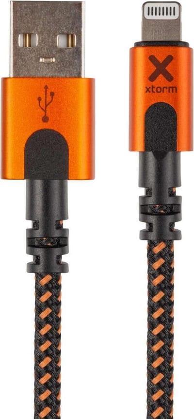 Xtorm Xtreme USB naar Lightning Kabel - 1,5 Meter - USB Kabel - Extra stevige USB Kabels - Oplaadsnoer - Oplaadkabel geschikt voor iPhone/Apple - Zwart/Oranje