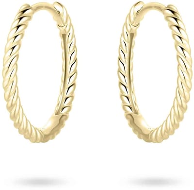 GISSER Jewels VGKCJ1/15 - Oorbellen - Oorringen met Scharnier Sluiting - Massief Gedraaid - 1.5mm Breed - 15mmØ - 14 Karaat Geelgoud