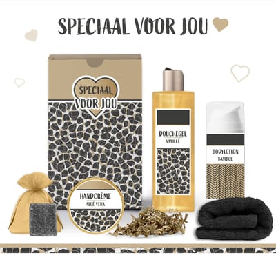 Geschenkset "Speciaal voor jou" - 5 producten - 650 gram - Triomf Cosmetica | Giftset voor haar Luxe cadeaubox Wellness Set Cadeaupakket Cadeau vrouw Vriendin Zus Moeder Mama Moederdag Verjaardag Kerstpakket Kerstcadeau Bruin Kerst Geschenk