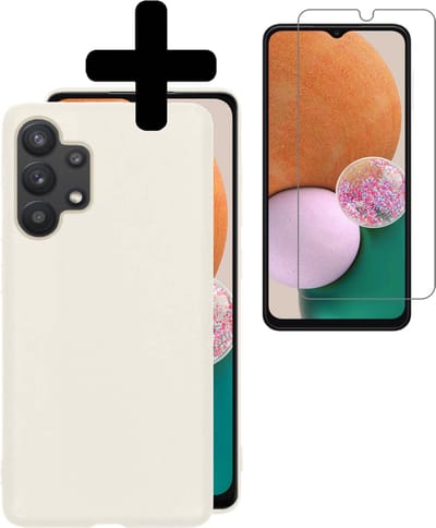Hoesje - Met Screenprotector - Geschikt voor Samsung Galaxy A13 4G - Sterk & Shockproof - Back Cover - Siliconen Case - Telefoon Hoes - Telefoonhoesjes - Wit