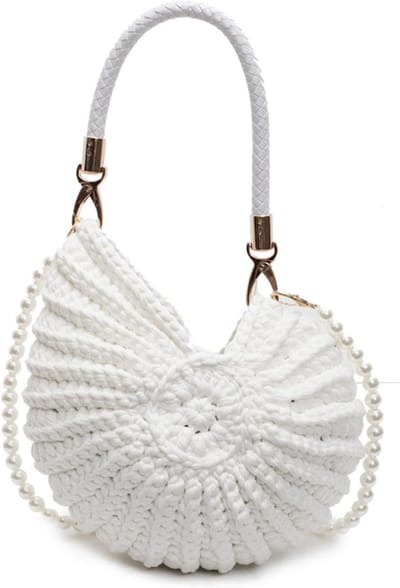 Schelp Tas - Gehaakte Handtas - Strand Bezoek - Handgeweven Design - 26 x 27 cm - Wit