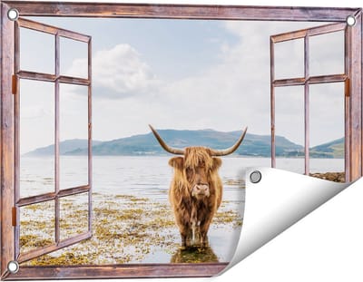 Gards Tuinposter Doorkijk Voetpad naar Strand en Zee - 60x40 cm - Tuindoek - Tuindecoratie - Wanddecoratie buiten - Tuinschilderij