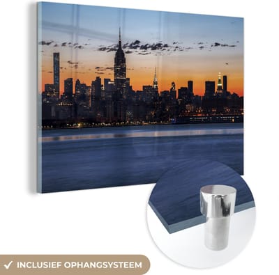 MuchoWow® Glasschilderij 60x40 cm - Schilderij acrylglas - New York - Skyline - Amerika - Foto op glas - Schilderijen