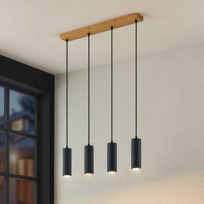 Lindby - hanglamp - 4lichts - Ijzer, rubberhout - H: 18 cm - GU10 - licht hout, zwart