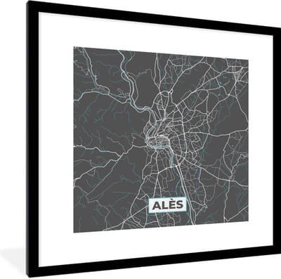 Fotolijst incl. Poster - Alès - Frankrijk - Stadskaart - Kaart - Plattegrond - 40x40 cm - Posterlijst