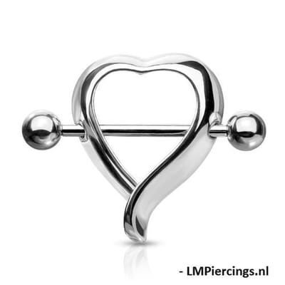 Tepelpiercing hart shaped 1.6x12 - zilver - LMPiercings