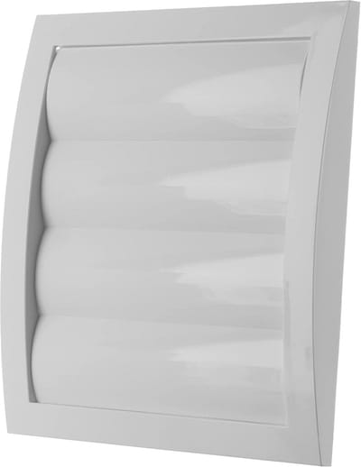 Ventilatierooster met lamellen en insectenbescherming - 190 x 190 mm, Ø 125 mm, kunststof, wit