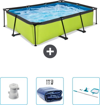 EXIT Rechthoekig Lime Frame Zwembad - 300 x 200 x 65 cm - Inclusief Pomp - Solarzeil - Schoonmaakset - Nu extra voordelig