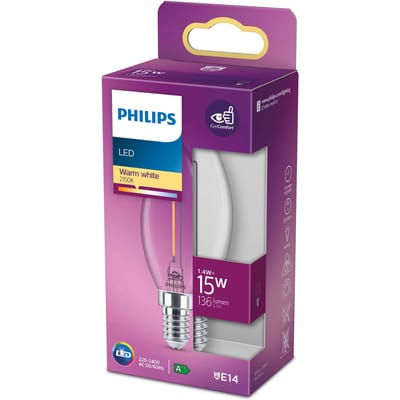 Philips LED lamp - Kaarslamp met E14 fitting - Warmwit licht: 2700K - 15W - Helder glas