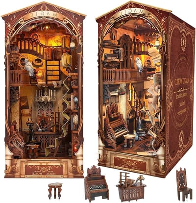 DIY Magic World Book Nook Kit met LED Verlichting en Stofdicht Deksel - Creatieve 3D Miniaturen voor Boekenplanken en Poppenhuizen, Perfecte Cadeaus voor Volwassenen en Tieners