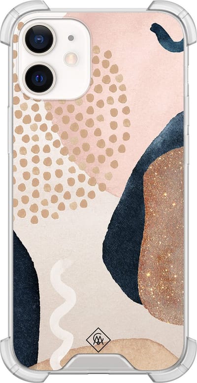 Casimoda® hoesje - Geschikt voor iPhone 12 Mini - Abstract Dots - Shockproof case - Extra sterk - TPU/polycarbonaat - Bruin/beige, Transparant