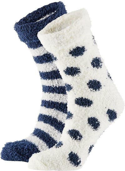 Apollo bedsokken / huissokken - dames - 2-pack - navy/wit - one size - Slaapsokken - Slofsokken