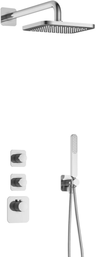 Hotbath Gal - Inbouw Regendoucheset - Chroom - 2 Stopkranen - Thermostatisch - Wandarm 35 cm - Hoofddouche 220 mm - Staafhanddouche - V01
