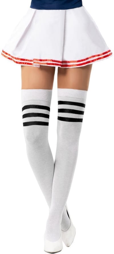Partychimp Voordeelverpakking 6 pack Cheerleader Overknee Kousen voor bij Cheerleader Kostuum Dames Carnaval Carnavalskleding Dames Carnaval Accessoires Verkleedkleren Volwassenen - Wit/Zwart- Katoen/Polyamide/Elastaan - One-Size - 6 pack