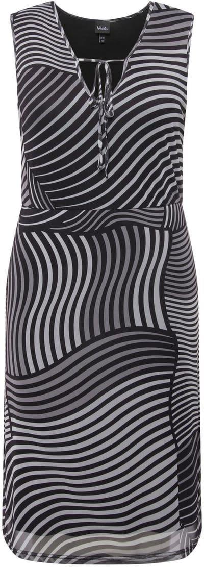 Ulla Popken - Dames - mini mesh-jurk grafische print V-hals mouwloos - Zwart - Maat 44