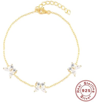 925 Sterling Zilver Paperclip Gouden Armbanden Eenvoudige Drie Vlinder Zirkonia Armband Voor Vrouwen Pulseras Mujer Fijne Sieraden beige