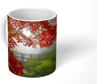 Mok - Koffiemok - Japanse esdoorn - Bomen - Brug - Natuur - Japans - Mokken - 350 ML - Beker - Koffiemokken - Theemok