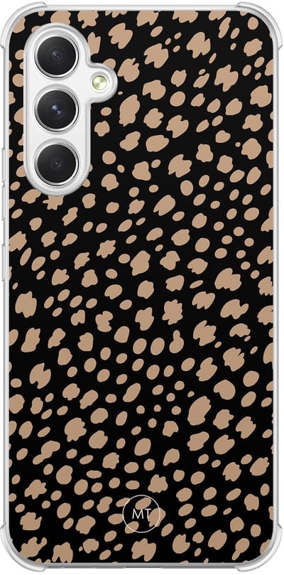 Hoesje (shockproof) geschikt voor Samsung Galaxy A54 - Savannah spots - Extra sterke case - TPU/polycarbonaat - Gestipt - Zwart, Bruin, Transparant