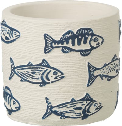 J-Line bloempot Vis Rond - cement - wit/blauw - small - 2 stuks