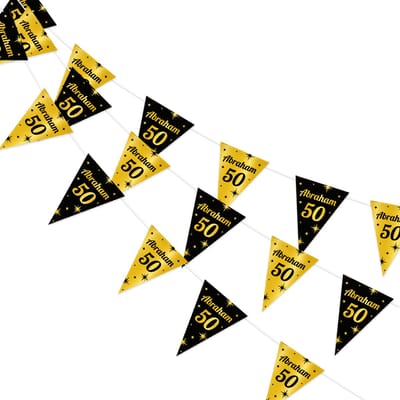 Q2P - Slingers - 50 Jaar - Verjaardag - Versiering - Abraham - Decoratie - Vlaggenlijn - Goud - Zwart