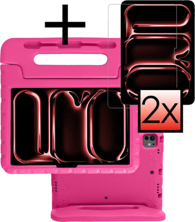 Hoes - Geschikt voor Apple iPad Pro (2024/2025) - 11 inch - Met 2x Screenprotector - Kinderhoes Shockproof Bumper - Kidsproof Case - Tablet Hoesje - Kinder Cover - Roze