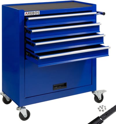 AREBOS - Gereedschapswagens - Werkplaatswagen - 4 Lades - een kastje - Blauw