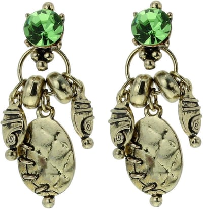 Behave - Oorhangers goudkleur met groene stenen - vintage boho stijl