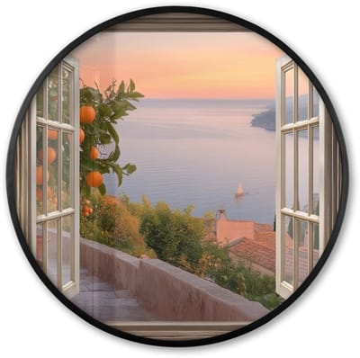 Poster in lijst Rond - Fotolijst 60x60 cm - Posters - Doorkijk - Uitzicht - Meer - Landschap - Ronde posterlijst zwart - Decoratie - Wanddecoratie woonkamer - Muurdecoratie slaapkamer