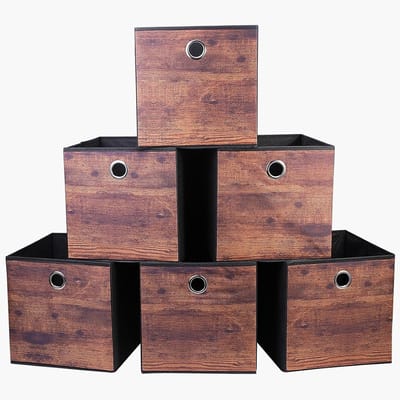 Set van 6 Vouwbare Opbergdozen, Stevige Opbergcubes 30 x 30 x 30 cm voor Kasten, Kleding, Handdoeken en Speelgoed Organizer met Houtnerf Design