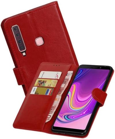 Zakelijke Book Case Telefoonhoesje Geschikt voor de Samsung Galaxy A9 2018 - Portemonnee Hoesje - Pasjeshouder Wallet Case - Rood