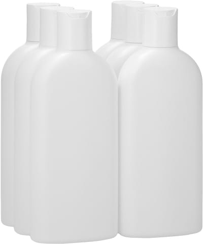 6 x 250 ml Platte fles HDPE wit + Disc-Top wit - BPA Vrij - Niet Breekbaar - Plastic Flesjes Navulbaar - Met Dop - Lege Flessen - 6 stuks.