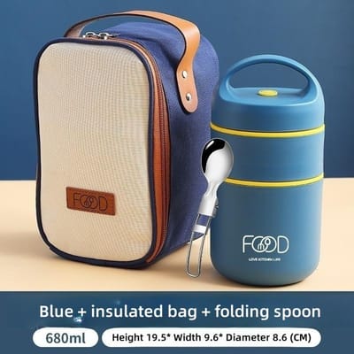 304 Roestvrij Staal Vacuüm Thermische Lunchbox Geïsoleerde Lunchtas Voedselwarmer Soepbeker Thermos Containers Bento Box voor Studenten 625ml&2 gray