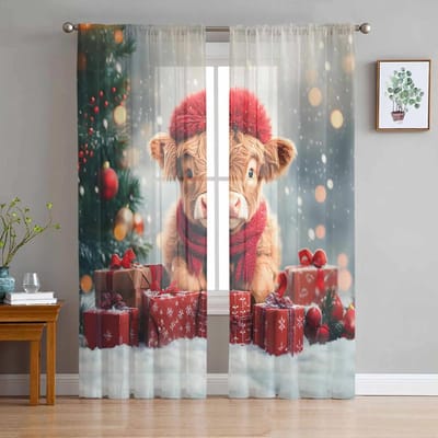 Kerstboom Cadeau Yak Transparante Gordijnen voor Woonkamer Decoratie Raamgordijnen Keuken Tule Voile Gordijnen W135 x H115cm x1 black