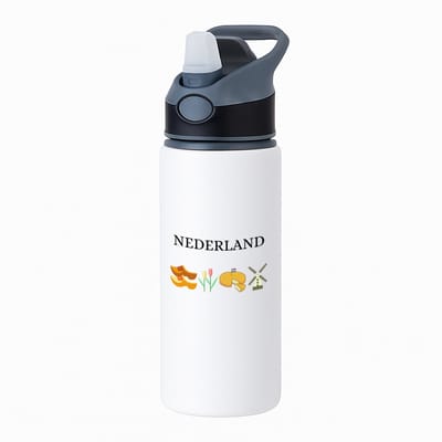 Hacebo® - Nederland waterfles met rietje zwart - Amsterdam - toeristen Nederlanders - Rood wit blauw - Holland - cadeau - kado - water fles - 650ML