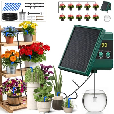 Automatische Tuinirrigatie - Zonne-energie Besproeiing - Planten Water Geven - Op Zonne-energie - 10m Slang - Zwart