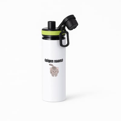 Hacebo® - kat met eigen naam waterfles met draaidop groen - Katten - katten liefhebbers - iemand die houdt van katten - verjaardag - cadeau - kado - water fles - 850ML