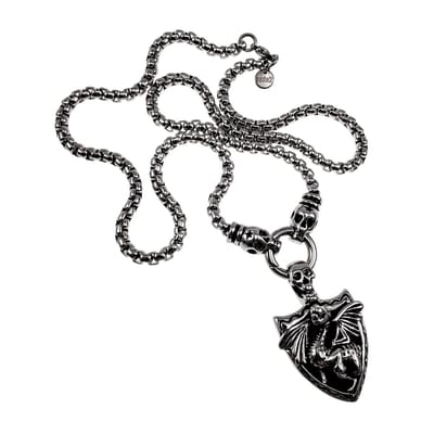 Stoere Heren Ketting met Grote Draak Hanger en Schedel Details, Gepolijst Roestvrij Staal | 70cm x 5mm - esde2 Ontwerp