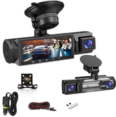 Autodashcam - Driekanaals autodashcam - Met zwaartekrachtsensor - 1080p HD - Nachtzicht - Ingebouwde 180mAh-batterij - WiFi-ondersteuning - Loopopname
