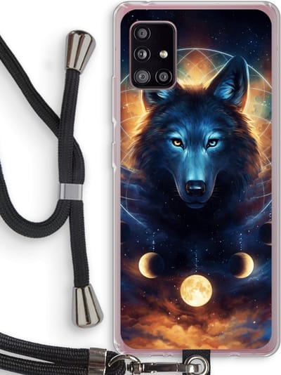Case Company® - Hoesje met koord geschikt voor Samsung Galaxy A51 5G hoesje met Koord - Wolf Dreamcatcher - Telefoonhoesje met Zwart Koord - Bescherming aan alle Kanten en Over de Schermrand